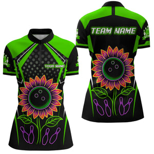 Green Neon Lightning Sunflower Bowling Shirt for Women Custom Team Bowling Polo Bowling Jersey QZT771