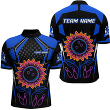 Load image into Gallery viewer, Blue Neon Lightning Sunflower Bowling Shirt for Men Custom Team Bowling Polo Bowling Jersey QZT771