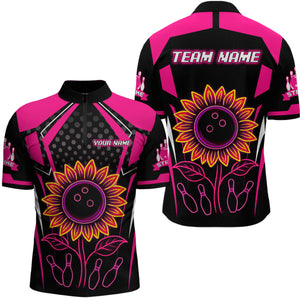 Pink Neon Lightning Sunflower Bowling Shirt for Men Custom Team Bowling Polo Bowling Jersey QZT771