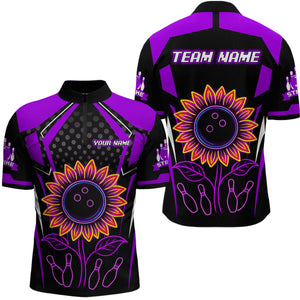 Purple Neon Lightning Sunflower Bowling Shirt for Men Custom Team Bowling Polo Bowling Jersey QZT771