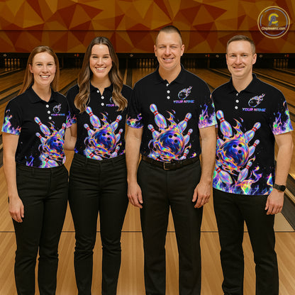 Custom Holographic Flames Bowling Shirt for Men Bowling League Jersey QZT1341