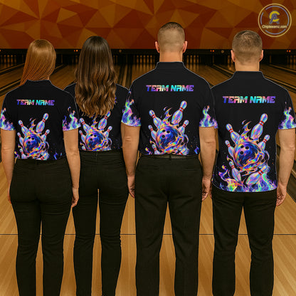 Custom Holographic Flames Bowling Shirt for Men Bowling League Jersey QZT1341