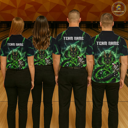 Green Thunder Lightning Dragon Bowling Shirt for Men Custom Team Bowling Jersey Polo & Quarter-Zip QZT1363