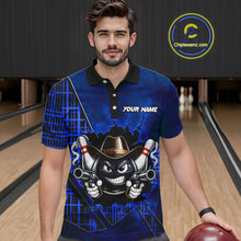 Load image into Gallery viewer, Custom Blue Funny Cowboy Gun Bowling Shirt for Men Bowling Team Jersey Bowling Polo &amp; Quarter-Zip QZT915