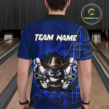 Load image into Gallery viewer, Custom Blue Funny Cowboy Gun Bowling Shirt for Men Bowling Team Jersey Bowling Polo &amp; Quarter-Zip QZT915