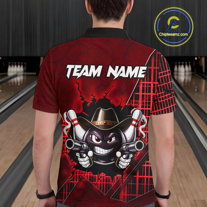Custom Red Funny Cowboy Gun Bowling Shirt for Men Bowling Team Jersey Bowling Polo & Quarter-Zip QZT915