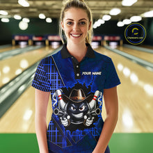 Load image into Gallery viewer, Custom Blue Funny Cowboy Gun Bowling Shirt for Women Bowling Team Jersey Bowling Polo &amp; Quarter-Zip  QZT915
