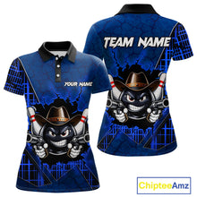 Load image into Gallery viewer, Custom Blue Funny Cowboy Gun Bowling Shirt for Women Bowling Team Jersey Bowling Polo &amp; Quarter-Zip  QZT915