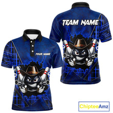 Load image into Gallery viewer, Custom Blue Funny Cowboy Gun Bowling Shirt for Men Bowling Team Jersey Bowling Polo &amp; Quarter-Zip QZT915