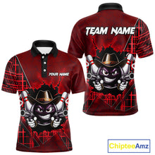 Load image into Gallery viewer, Custom Red Funny Cowboy Gun Bowling Shirt for Men Bowling Team Jersey Bowling Polo &amp; Quarter-Zip QZT915