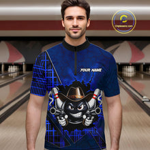 Load image into Gallery viewer, Custom Blue Funny Cowboy Gun Bowling Shirt for Men Bowling Team Jersey Bowling Polo &amp; Quarter-Zip QZT915