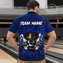 Load image into Gallery viewer, Custom Blue Funny Cowboy Gun Bowling Shirt for Men Bowling Team Jersey Bowling Polo &amp; Quarter-Zip QZT915