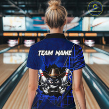 Load image into Gallery viewer, Custom Blue Funny Cowboy Gun Bowling Shirt for Women Bowling Team Jersey Bowling Polo &amp; Quarter-Zip  QZT915