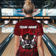 Load image into Gallery viewer, Custom Red Funny Cowboy Gun Bowling Shirt for Women Bowling Team Jersey Bowling Polo &amp; Quarter-Zip  QZT915