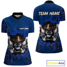 Load image into Gallery viewer, Custom Blue Funny Cowboy Gun Bowling Shirt for Women Bowling Team Jersey Bowling Polo &amp; Quarter-Zip  QZT915