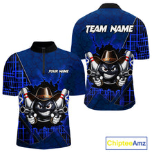Load image into Gallery viewer, Custom Blue Funny Cowboy Gun Bowling Shirt for Men Bowling Team Jersey Bowling Polo &amp; Quarter-Zip QZT915