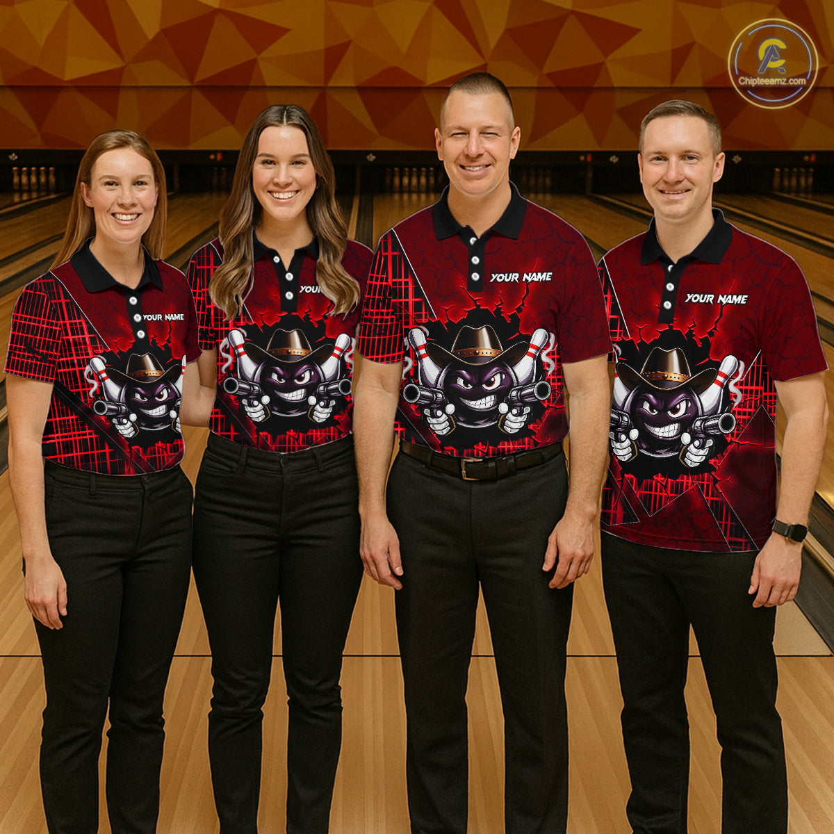 Custom Red Funny Cowboy Gun Bowling Shirt for Men Bowling Team Jersey Bowling Polo & Quarter-Zip QZT915