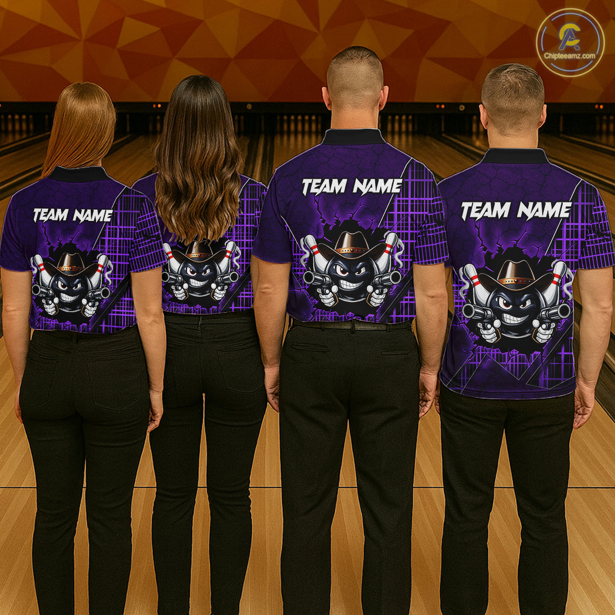 Custom Purple Funny Cowboy Gun Bowling Shirt for Women Bowling Team Jersey Bowling Polo & Quarter-Zip  QZT915