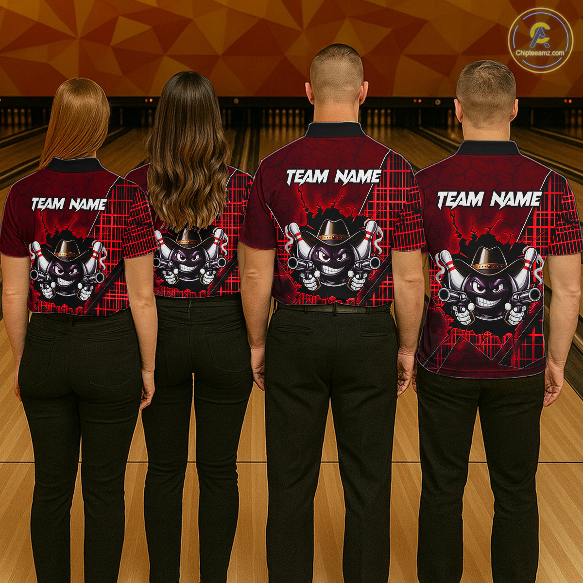 Custom Red Funny Cowboy Gun Bowling Shirt for Men Bowling Team Jersey Bowling Polo & Quarter-Zip QZT915