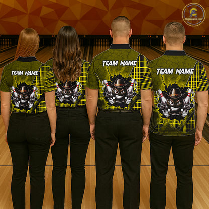 Custom Yellow Funny Cowboy Gun Bowling Shirt for Men Bowling Team Jersey Bowling Polo & Quarter-Zip QZT915