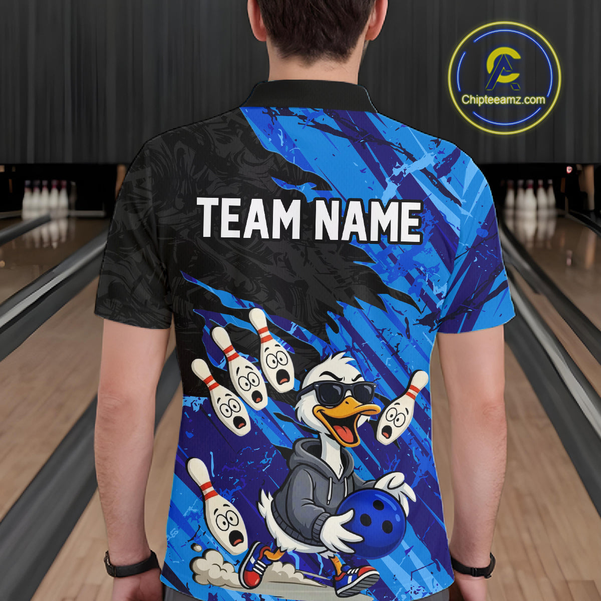 Blue Funny Duck Bowling Shirt for Men Custom Bowling Team Jersey Bowling League Polo & Quarter-Zip QZT944
