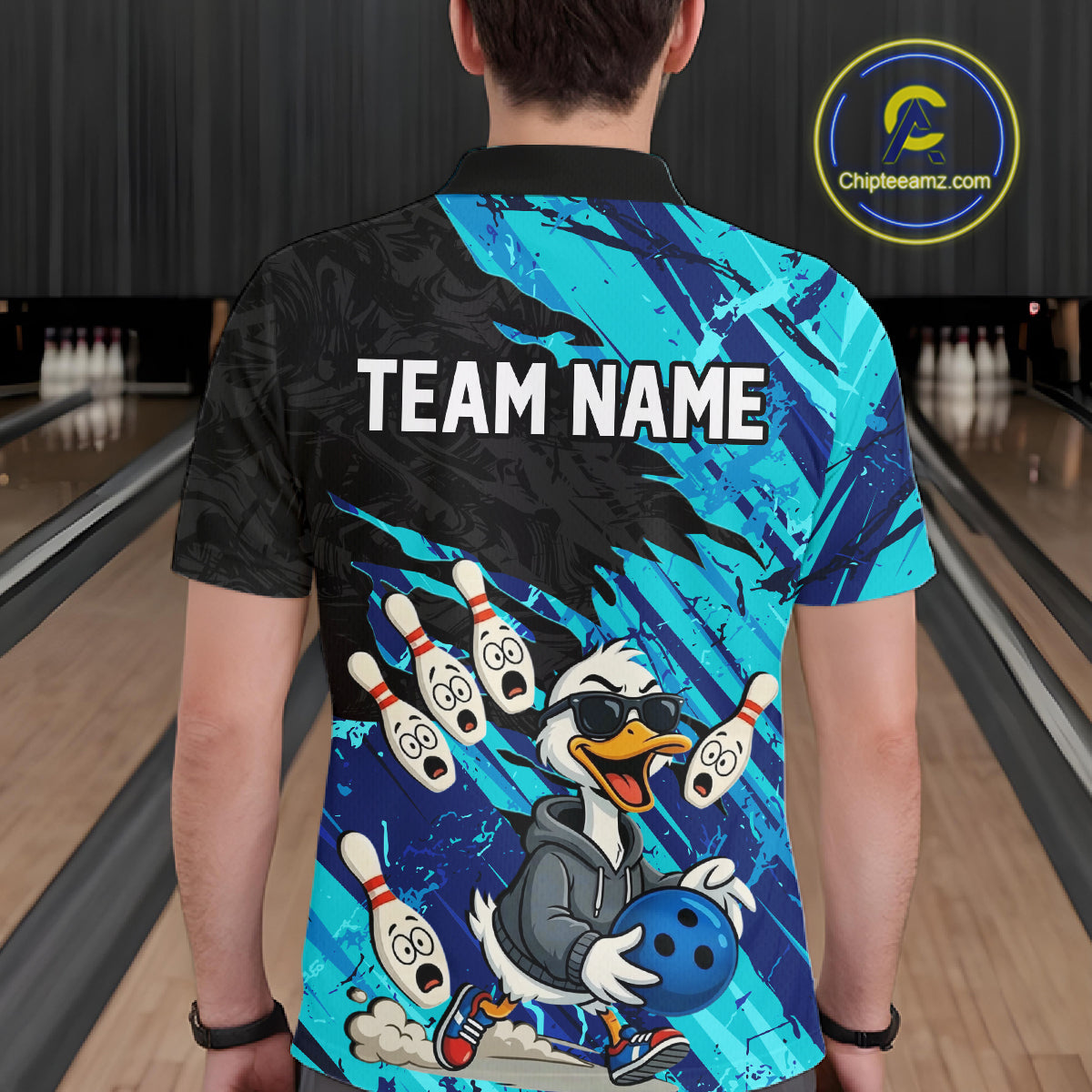 Cyan Funny Duck Bowling Shirt for Men Custom Bowling Team Jersey Bowling League Polo & Quarter-Zip QZT944