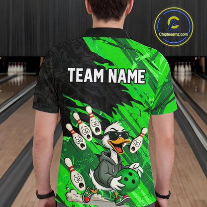 Green Funny Duck Bowling Shirt for Men Custom Bowling Team Jersey Bowling League Polo & Quarter-Zip QZT944