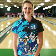 Load image into Gallery viewer, Cyan Funny Duck Bowling Shirt for Women Custom Bowling Team Jersey Bowling League Polo &amp; Quarter-Zip QZT944
