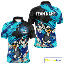 Load image into Gallery viewer, Cyan Funny Duck Bowling Shirt for Men Custom Bowling Team Jersey Bowling League Polo &amp; Quarter-Zip QZT944