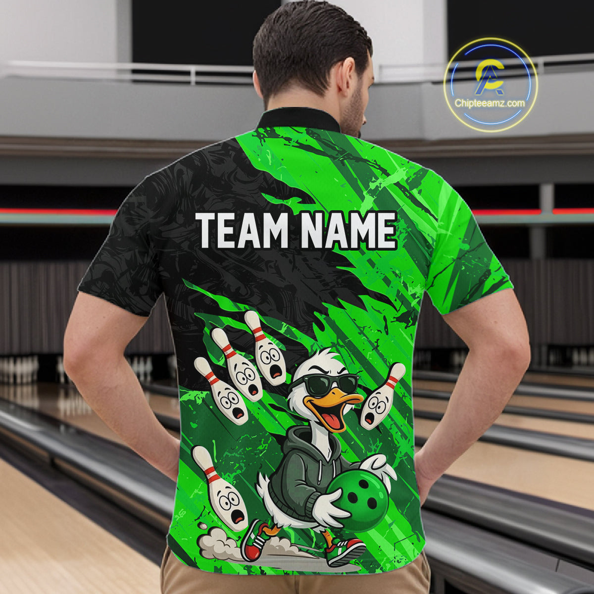 Green Funny Duck Bowling Shirt for Men Custom Bowling Team Jersey Bowling League Polo & Quarter-Zip QZT944