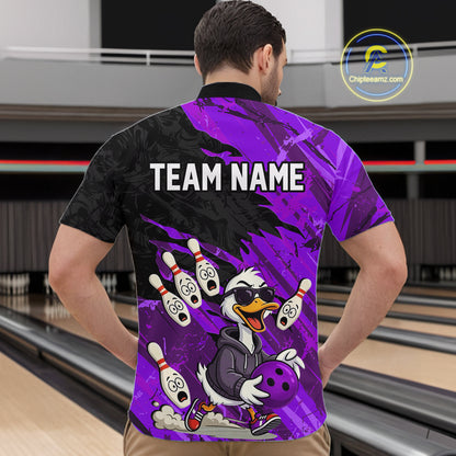 Purple Funny Duck Bowling Shirt for Men Custom Bowling Team Jersey Bowling League Polo & Quarter-Zip QZT944