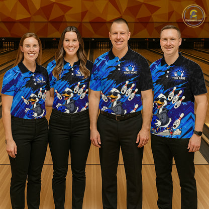 Blue Funny Duck Bowling Shirt for Men Custom Bowling Team Jersey Bowling League Polo & Quarter-Zip QZT944
