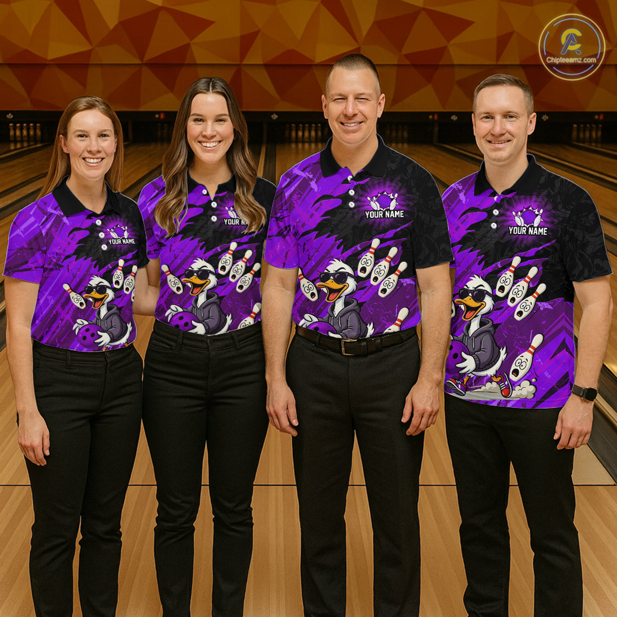 Purple Funny Duck Bowling Shirt for Men Custom Bowling Team Jersey Bowling League Polo & Quarter-Zip QZT944