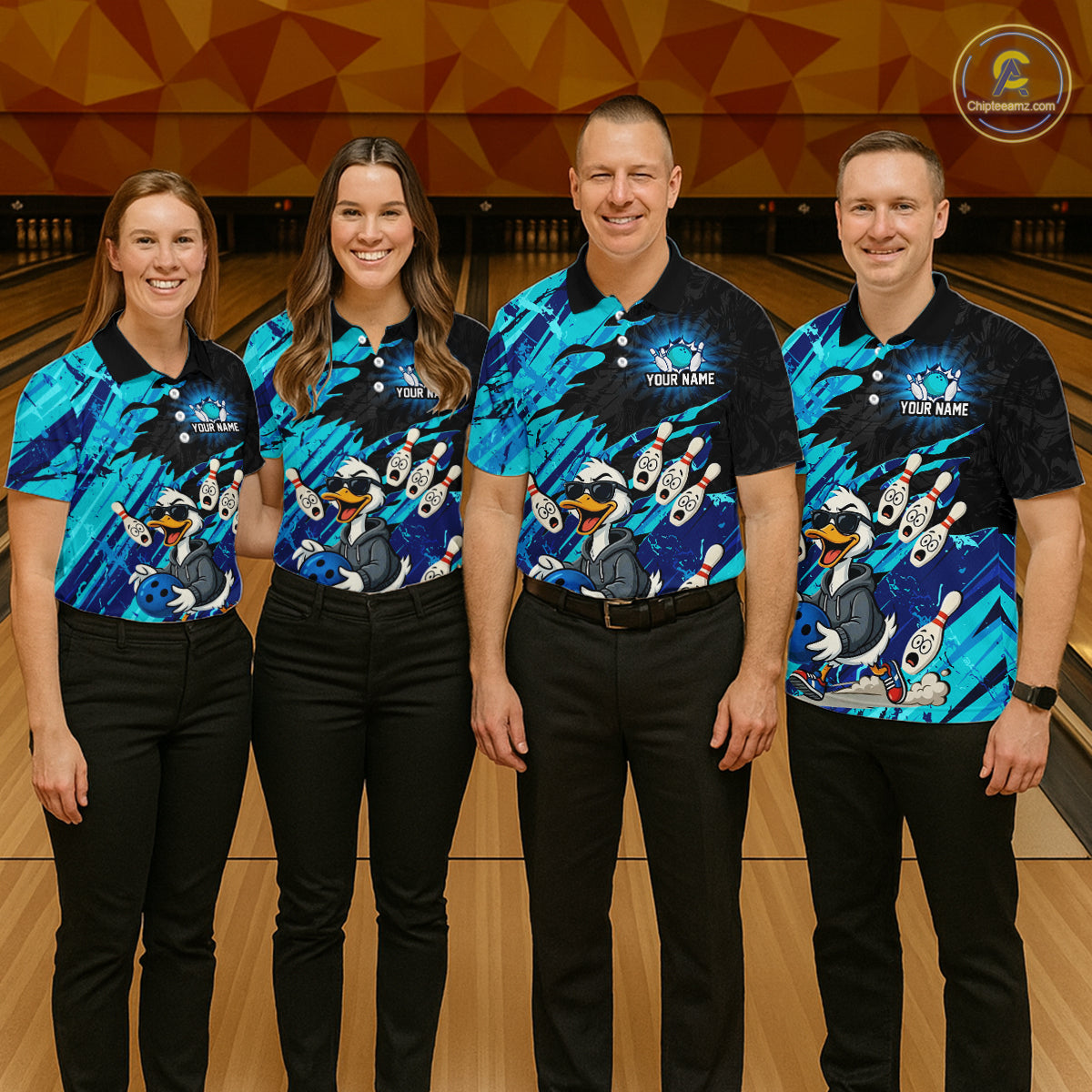 Cyan Funny Duck Bowling Shirt for Women Custom Bowling Team Jersey Bowling League Polo & Quarter-Zip QZT944