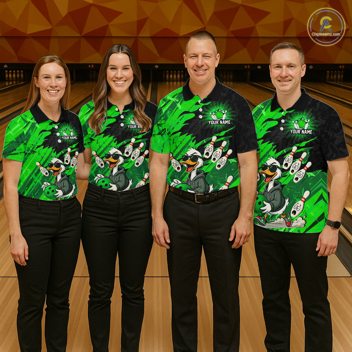 Green Funny Duck Bowling Shirt for Men Custom Bowling Team Jersey Bowling League Polo & Quarter-Zip QZT944