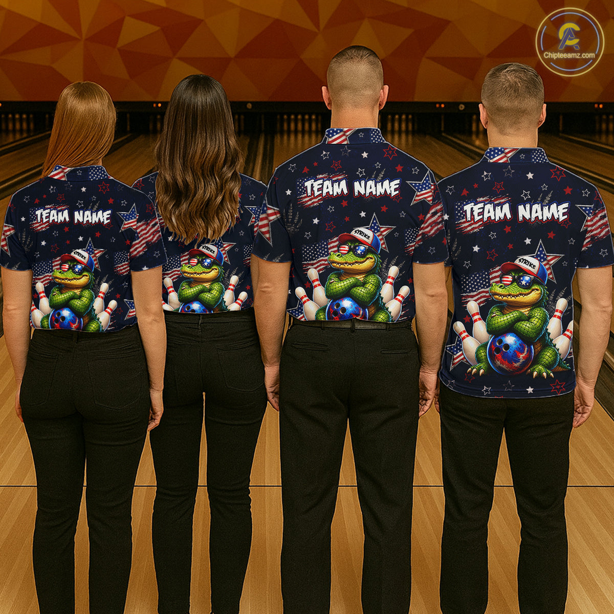Custom American Flag Alligator Bowling Shirt for Men Patriotic Bowling Jersey Polo & 1/4-Zip QZT1029
