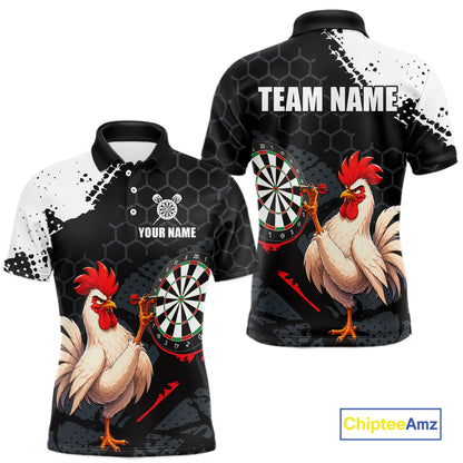 Custom Black & White Funny Chicken Dart Shirt for Men Dart Team Jersey Dartboard Outfit DHT52