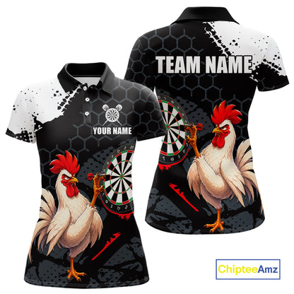 Custom Black & White Funny Chicken Dart Shirt for Women Dart Team Jersey Dartboard Outfit DHT52