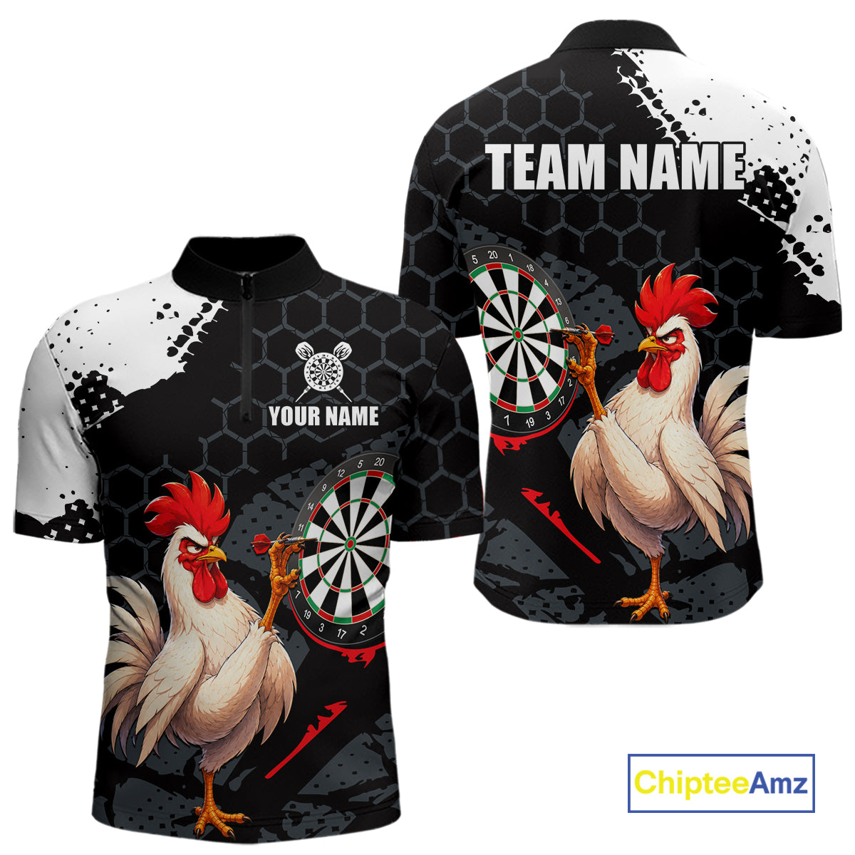 Custom Black & White Funny Chicken Dart Shirt for Men Dart Team Jersey Dartboard Outfit DHT52
