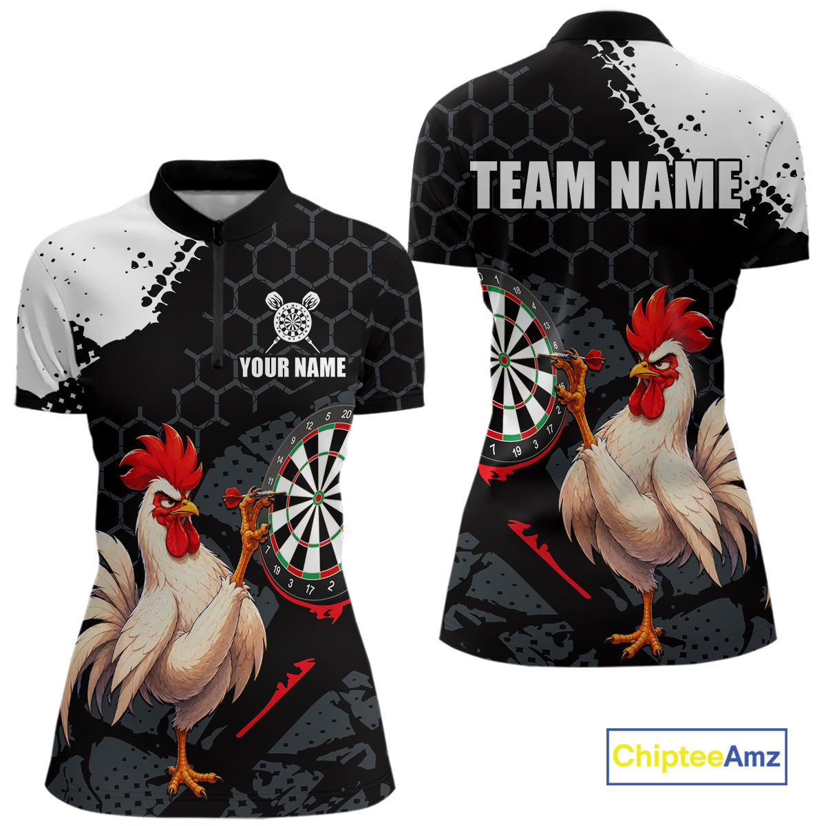 Custom Black & White Funny Chicken Dart Shirt for Women Dart Team Jersey Dartboard Outfit DHT52