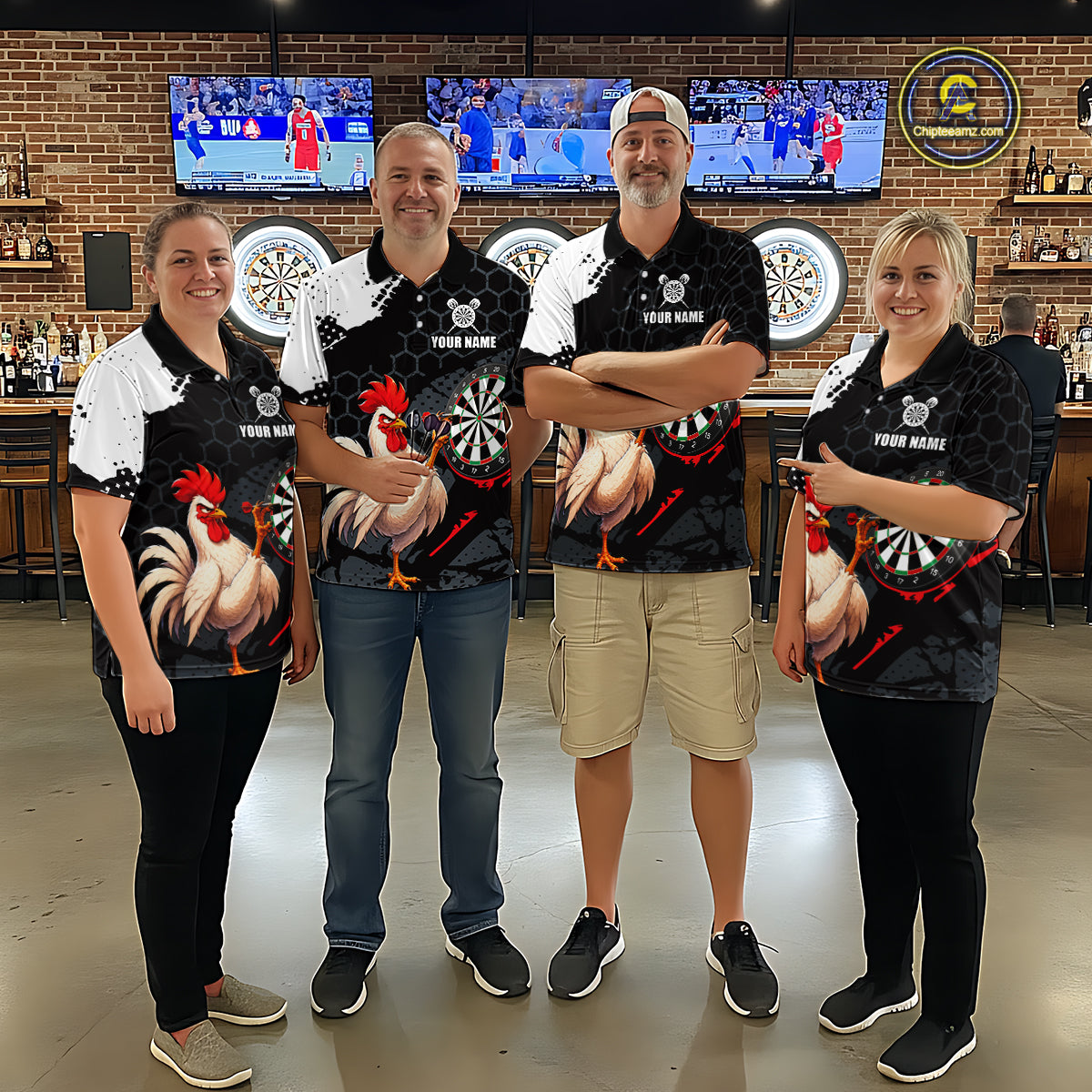 Custom Black & White Funny Chicken Dart Shirt for Men Dart Team Jersey Dartboard Outfit DHT52