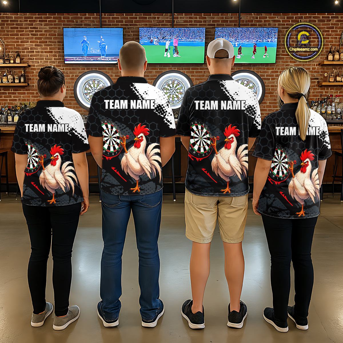 Custom Black & White Funny Chicken Dart Shirt for Men Dart Team Jersey Dartboard Outfit DHT52