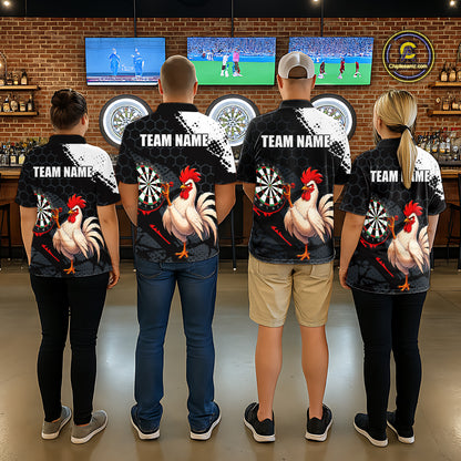 Custom Black & White Funny Chicken Dart Shirt for Men Dart Team Jersey Dartboard Outfit DHT52