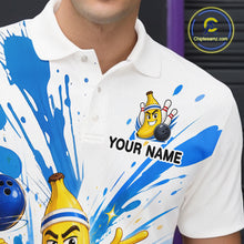 Load image into Gallery viewer, White polo shirt with colorful design and 'Your Name' text, featuring cartoon bowling characters.