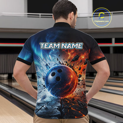 Custom Fire & Ice Bowling Shirt Bowling Team Jersey for Men Polo & 1/4-Zip QZT1218