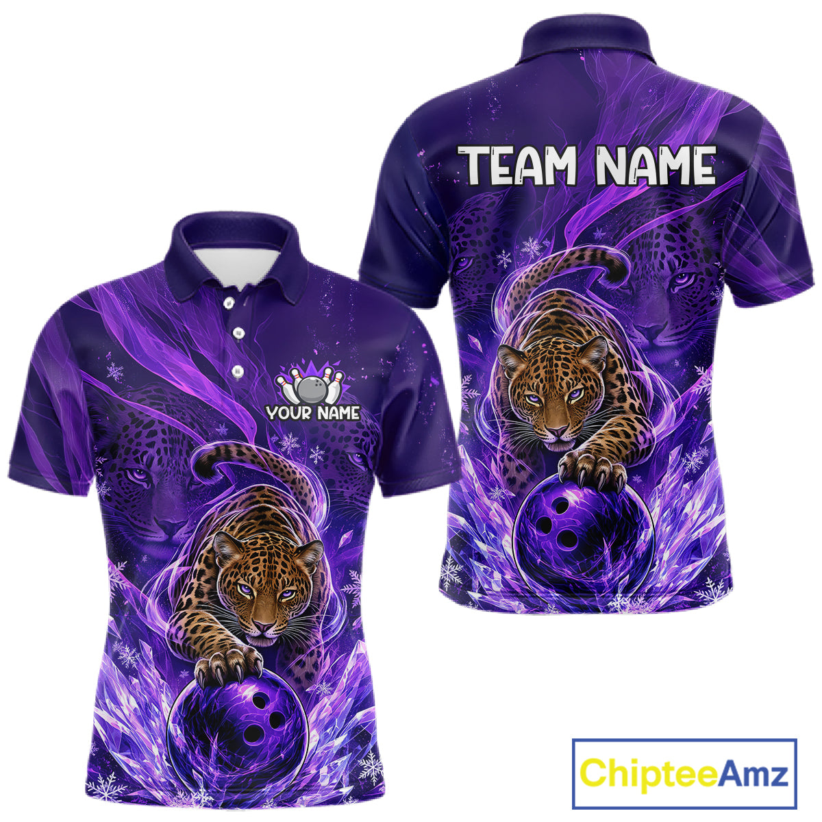 Custom Leopard Bowling Team Shirt for Men Purple Bowling Jersey QZT1290