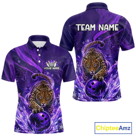 Custom Leopard Bowling Team Shirt for Men Purple Bowling Jersey QZT1290