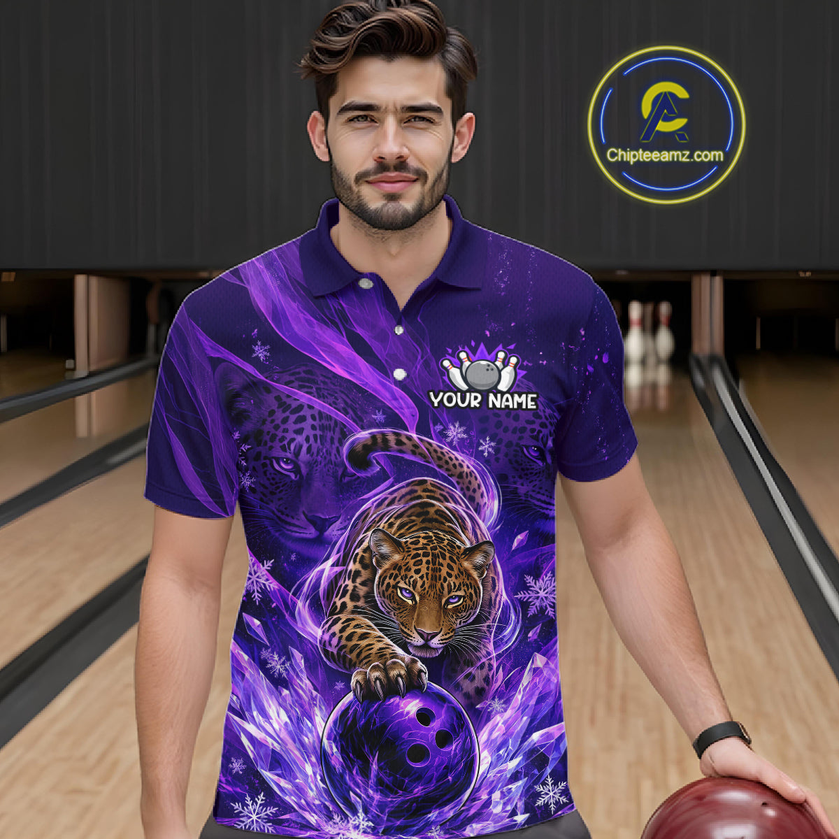 Custom Leopard Bowling Team Shirt for Men Purple Bowling Jersey QZT1290