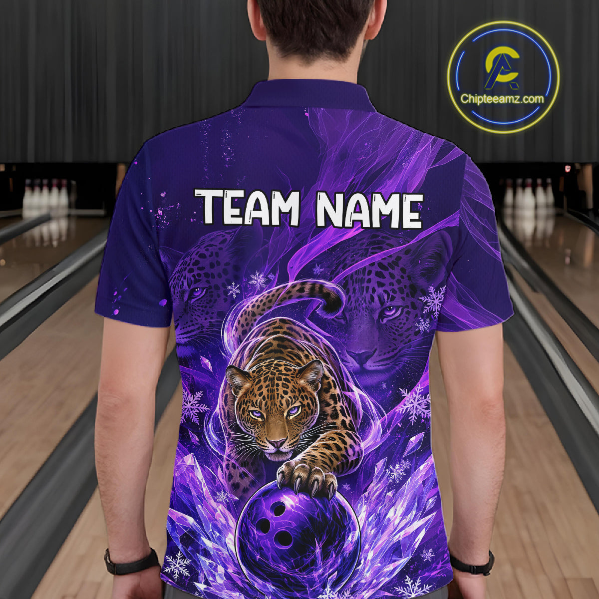 Custom Leopard Bowling Team Shirt for Men Purple Bowling Jersey QZT1290