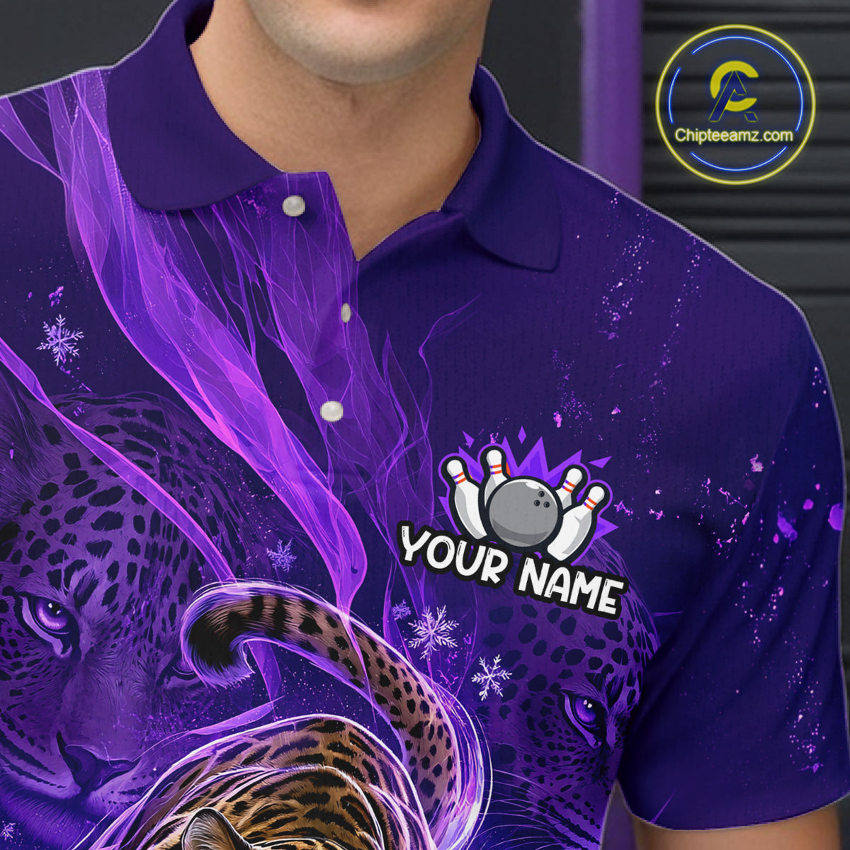 Custom Leopard Bowling Team Shirt for Men Purple Bowling Jersey QZT1290